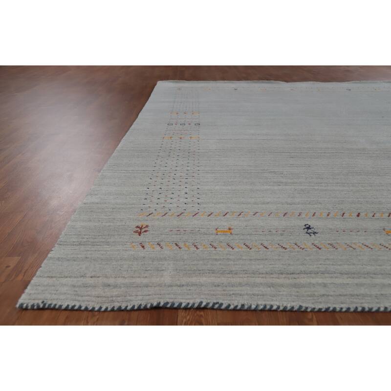 Hand Knotted Oriental 100% Wool Carpet Tribal Animal Pictorial Greys & Charcoal Gabbeh Area Rug - 9' 10'' X 7' 11''