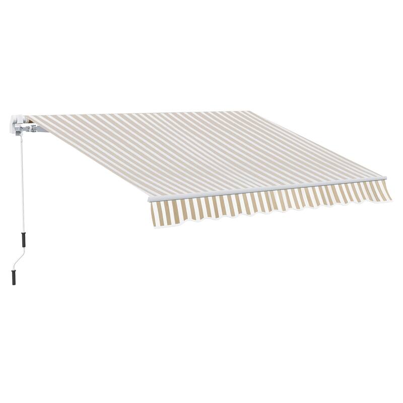 12'x10' Retractable Patio Awning with Manual Crank, UV/Water-Resistant Fabric & Aluminum Frame for Deck/Balcony - Beige