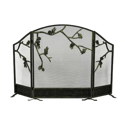 Weathered Brown Lodge Style Pinecone Fireplace Screen - 36 X 53 X 7 inches