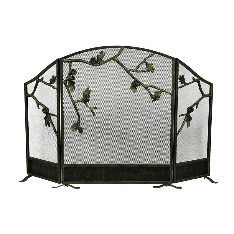 Weathered Brown Lodge Style Pinecone Fireplace Screen - 36 X 53 X 7 inches