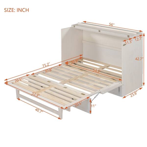 dimension image slide 1 of 2, Full Size Murphy Platform Bed with USB Port and a Large Drawer, Space-Saving Wall Bed,Cabinet Hideaway Storage Bed, White