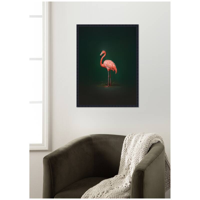 Kate and Laurel Flamingo Side View Rich Green Backdrop by The Creative Bunch Studio Framed Canvas Wall Art Print