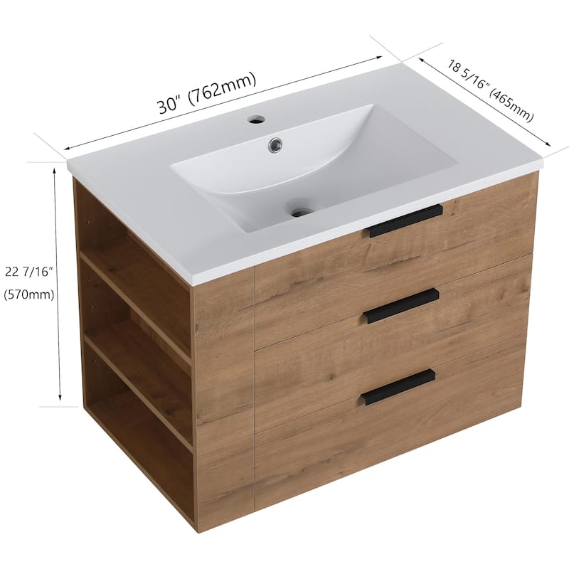 Bathroom Vanity With Sink In 30/36 Inch, Floating Bathroom Vanity With Soft Close Drawers and adjustable shelves