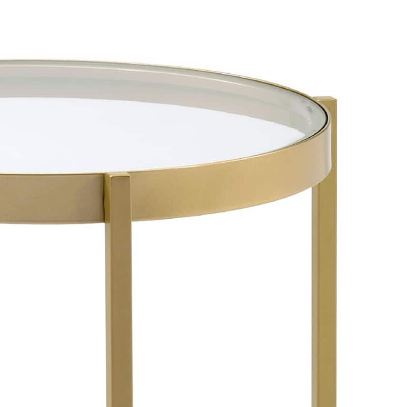 24 in. Gold and Clear Round Glass End Table, Sturdy Build End Side Table for Living Rooms