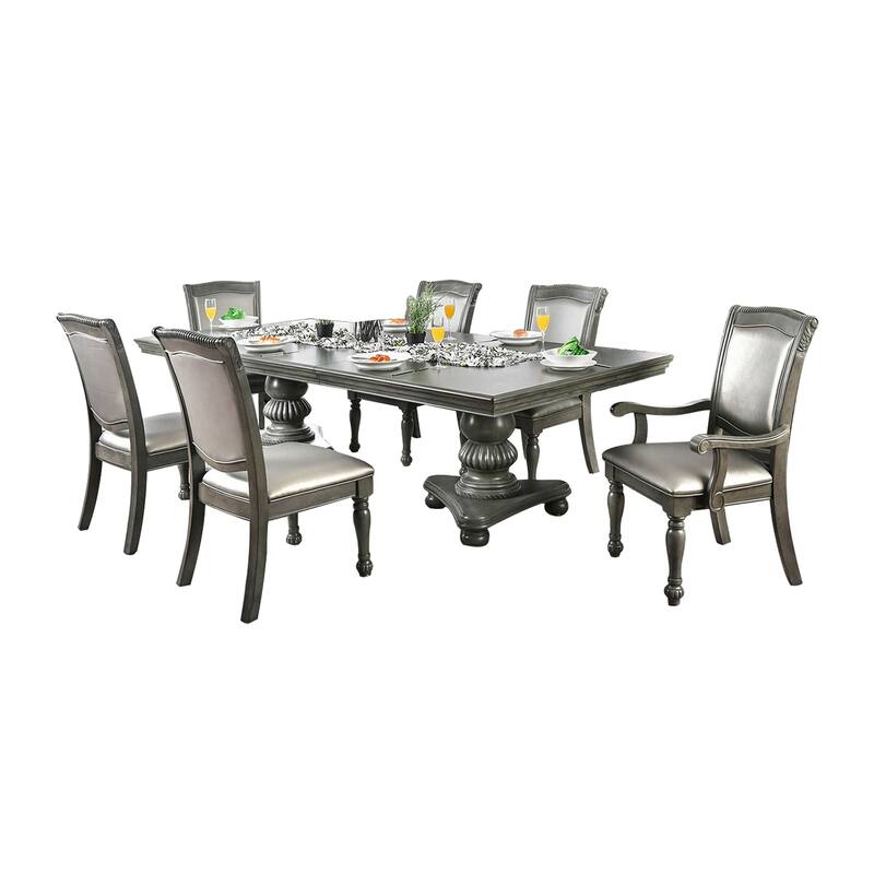 Expandable Dining Set in Gray and Silver - 7-Piece Set