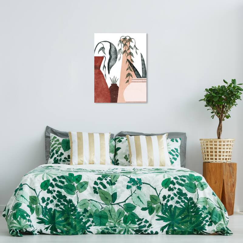 Wynwood Studio Canvas Floral and Botanical Pots and Pots Pink and Maroon Scandinavian Wall Art Canvas Print - 36 x 24