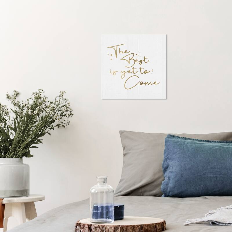 Wynwood Studio Canvas Typography and Quotes Yet to Come White and Metallic Gold Glam Wall Art Canvas Print - 12 x 12