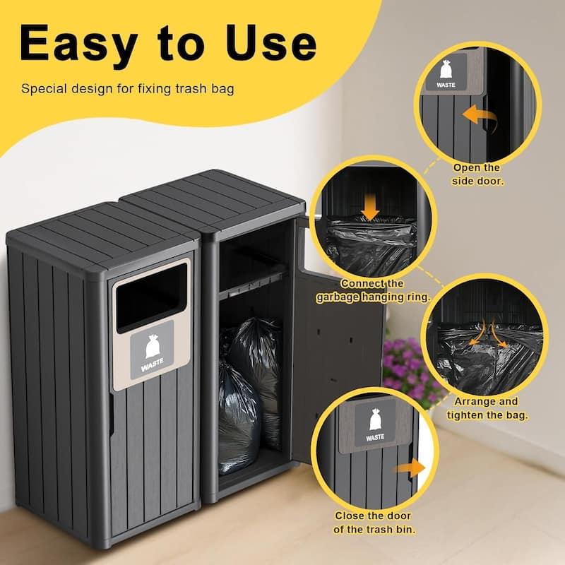 Outdoor Double Barrel Trash Can,Waterproof Resin Garbage Can with Garbage Labels,Durable Waste Bin for Porch, Backyard,Kitchen