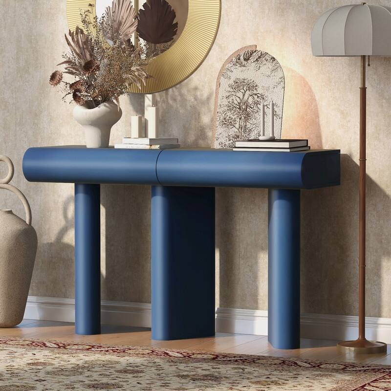 47.6" Modern Painted Entryway Table with 2 Curved Drawers,Space-Saving Hallway Table with Geometric Legs