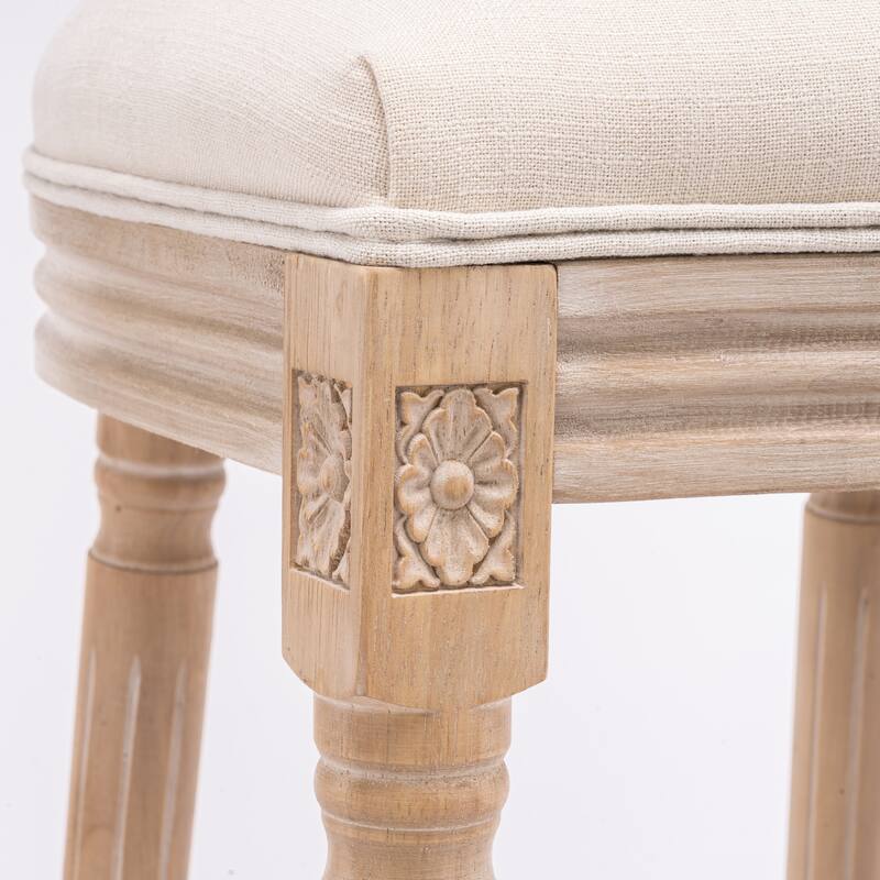French Country Wooden Barstools with Upholstered Seating, Set of 2