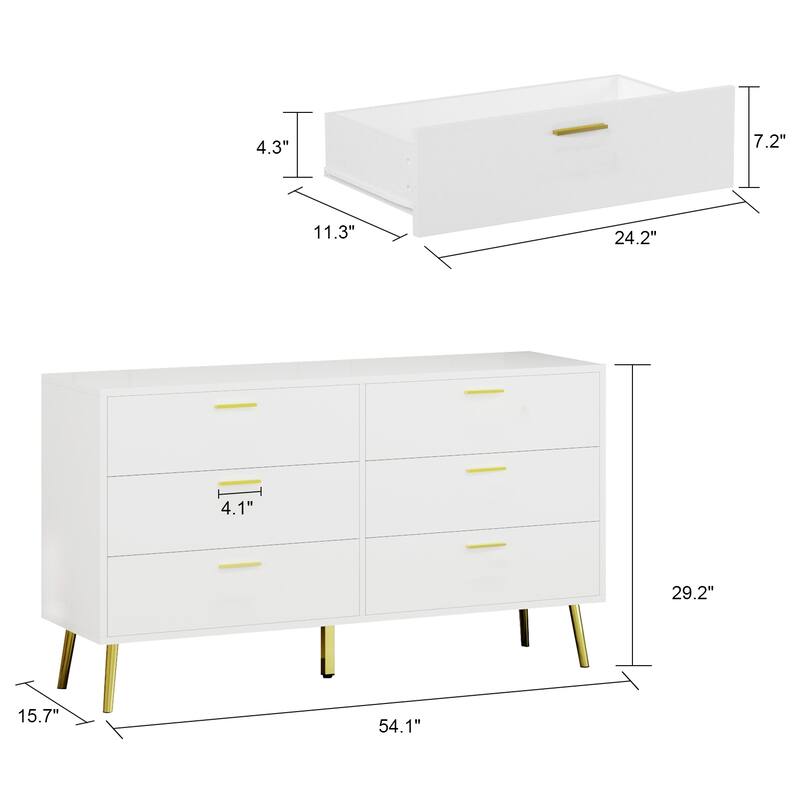 Timechee Modern 6 Drawer Storage Chest Double Dresser Sideboard Cabinet