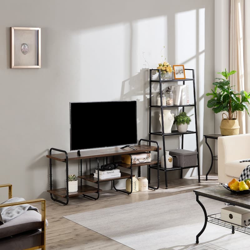 VECELO Industrial TV Stand for TV up to 71 inch,Entertainment Center TV Console Table