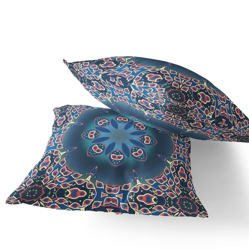HomeRoots Set of Two 16" X 16" Blue and Pink Blown Seam Floral Indoor Outdoor Throw Pillow - 16.00' X '16.00' X '5.00