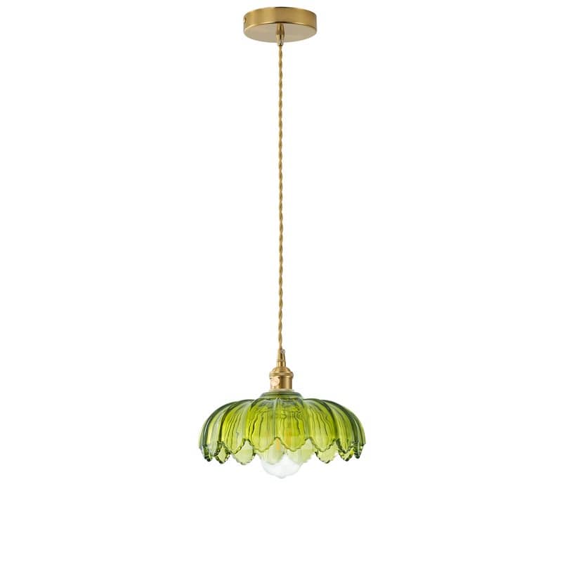 Modern 1-Light Pendant with Light Green Tinted Glass Shade and Electroplated Brass Finish