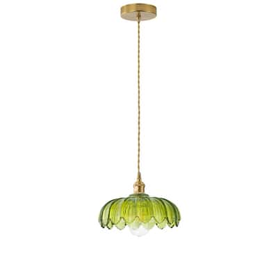 Modern 1-Light Pendant with Light Green Tinted Glass Shade and Electroplated Brass Finish