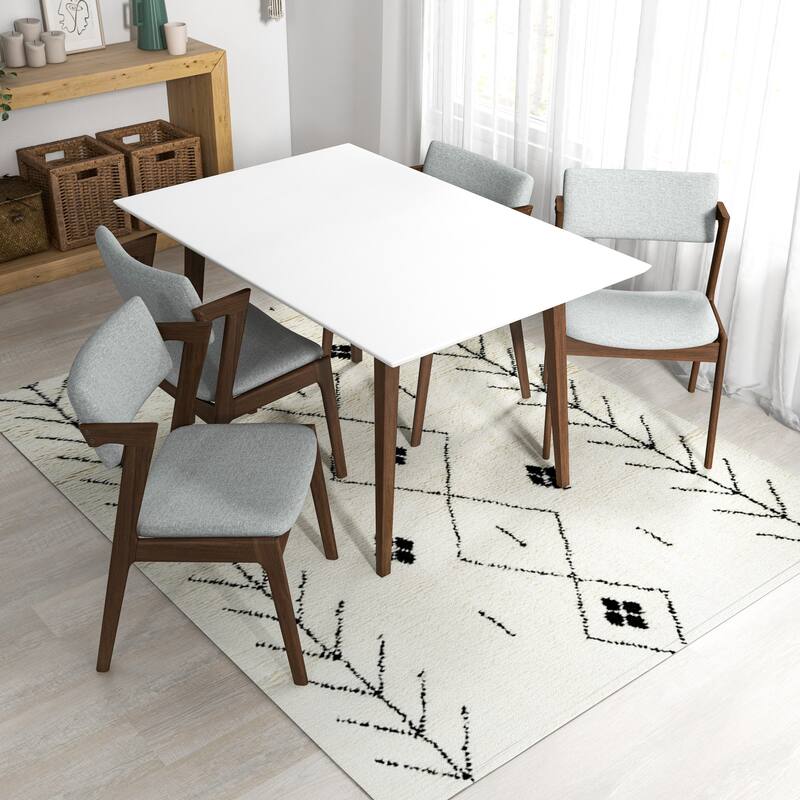 Relico Modern Solid Wood Walnut Dining Table and 4 Chairs Set ...