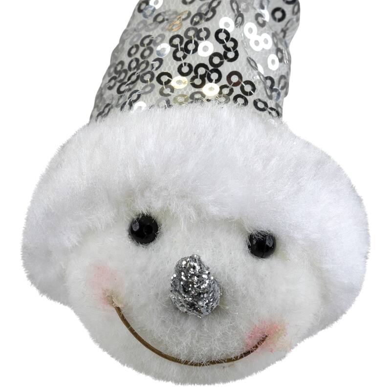 6" Smiling Snowman Head Wearing a Silver Sequin Santa Hat Ornament