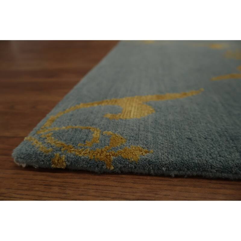 Hand Knotted Oriental 100% Wool Carpet Modern All-Over Navy Blue & Blues Modern Area Rug - 10' 1'' X 8' 2''