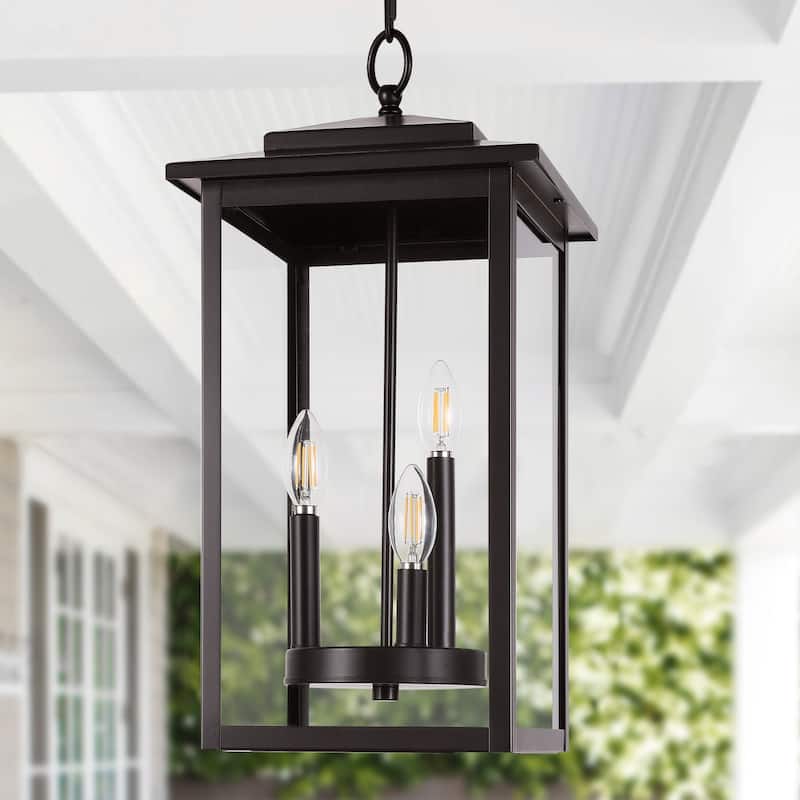 3-Light Transitional Outdoor Hanging Pendant Lantern with Clear Glass