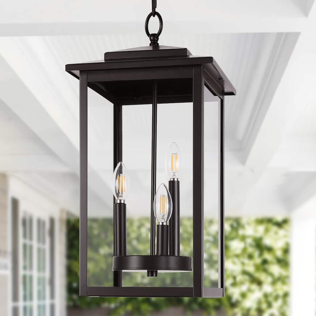 3-Light Transitional Outdoor Hanging Pendant Lantern with Clear Glass