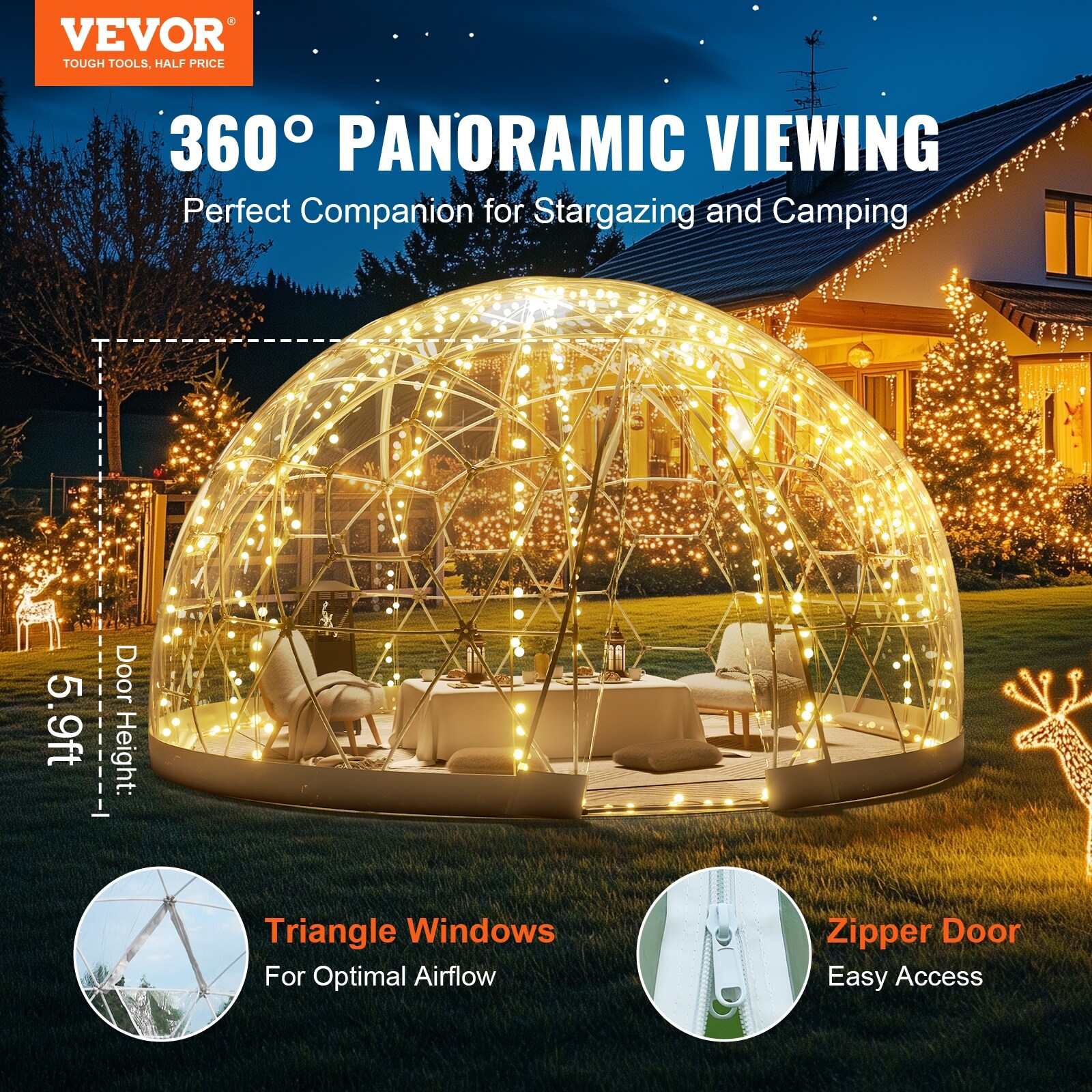 Dome Bubble Tent, Double Cover Outdoor Geodesic House Shelter for