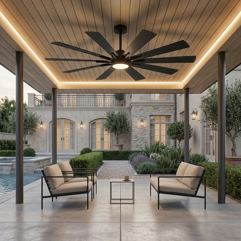 62"/72" Reversible 10-Blade Large LED Ceiling Fan with Light and Remote