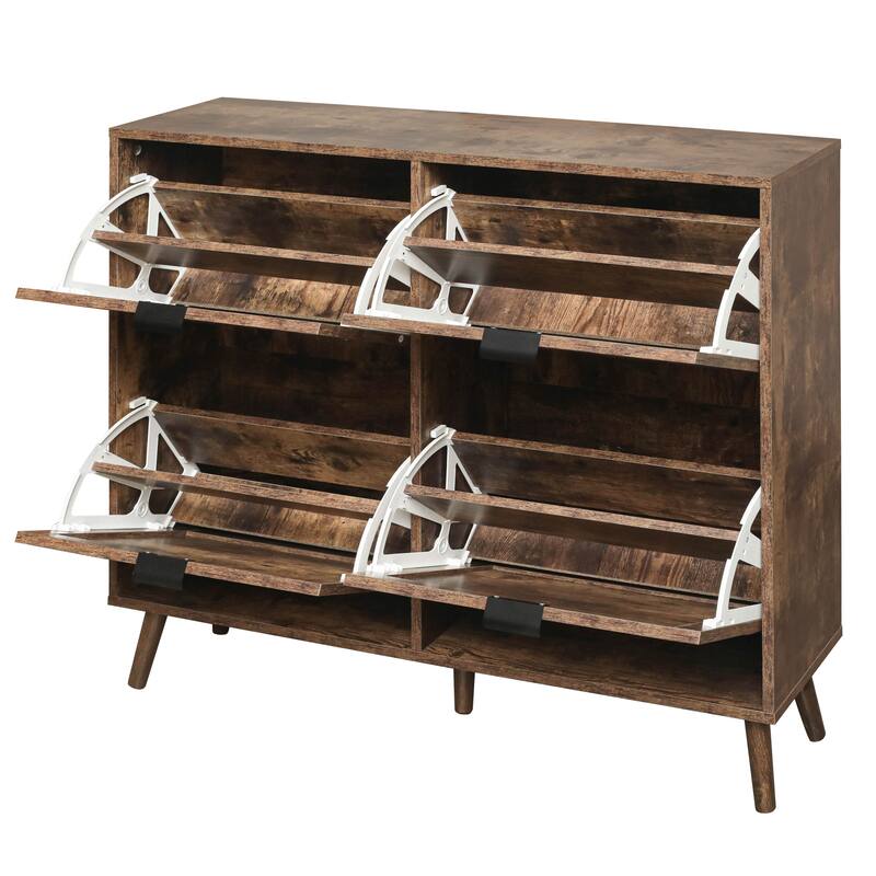 Elegant Shoe Cabinet with Double-Layer Doors,Sturdy Pine Legs and Adjustable Backplane
