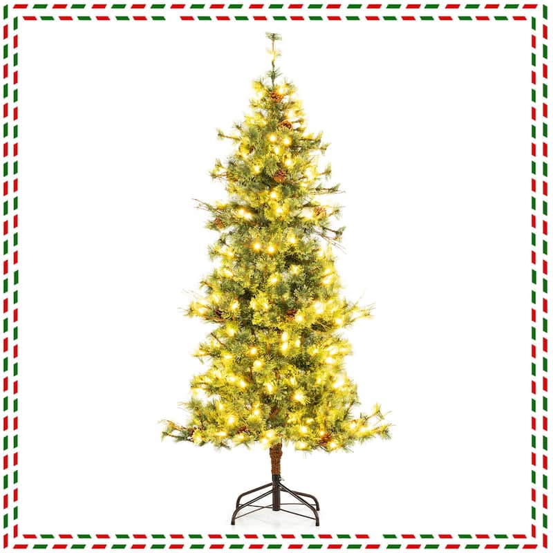 Costway 6/7/8 FT Artificial Christmas Tree with 370/502/702 Branch & - See Details - Green - 6 Foot