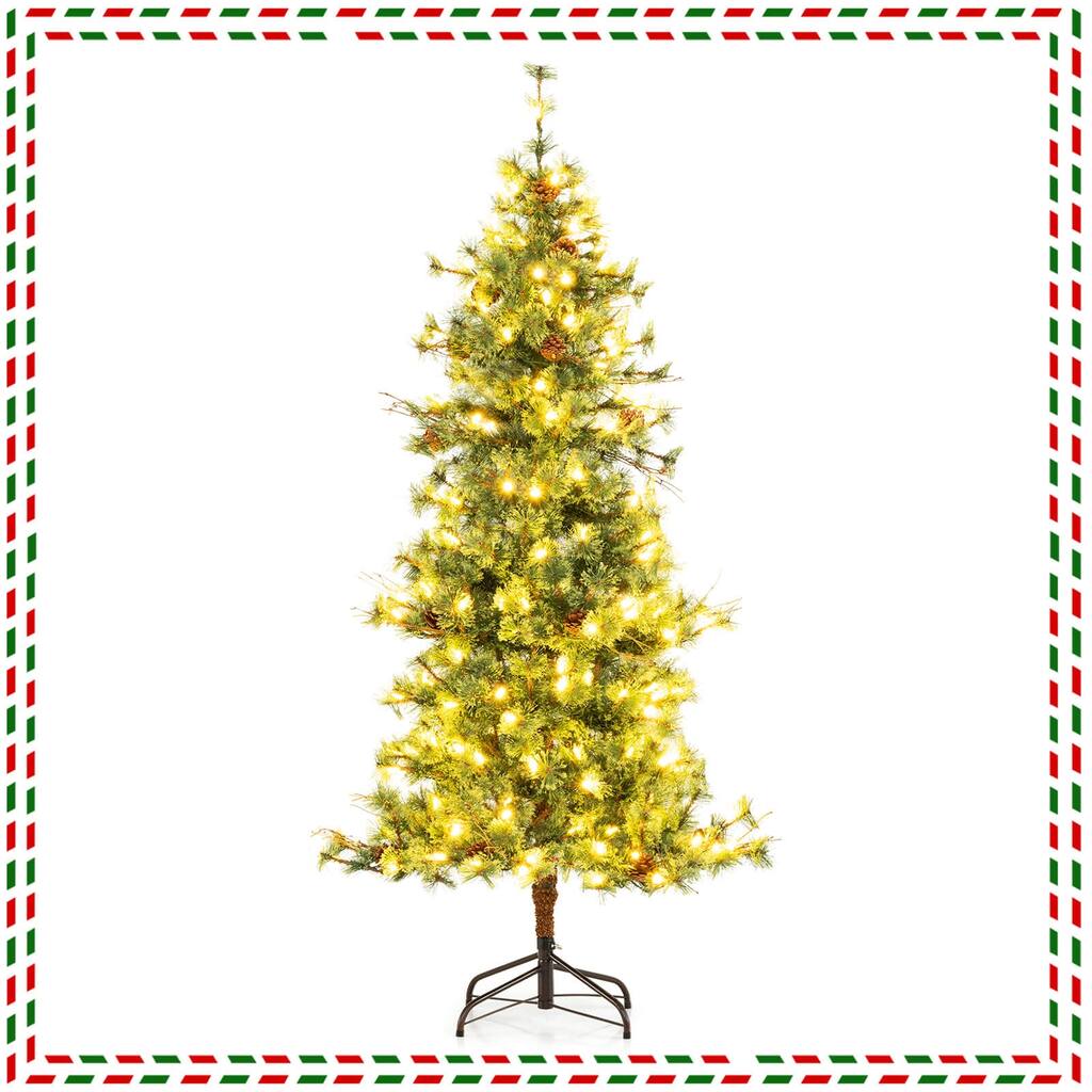 Costway 6/7/8 FT Artificial Christmas Tree with 370/502/702 Branch & - See Details - Green