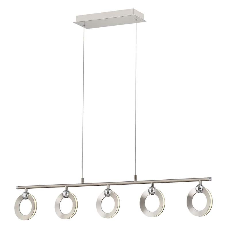 Justice Design Group Hermosa LED 5-Light Linear Chandelier - Brushed Nickel w/ Chrome Accents Finish - Brushed Nickel, Chrome Accents