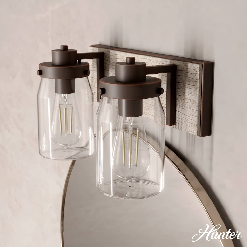 Hunter Devon Park Bathroom Vanity Wall Light, Damp Rated, Rustic, Farmhouse