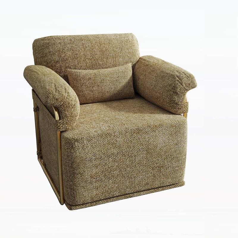360 Degree Upholstered Armchair with Gold Metal Legs for Comfortable Reading and Relaxation - Brown
