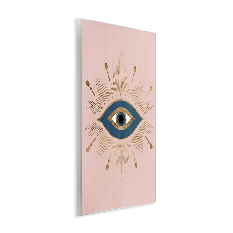 Stupell Evil Eye Glam Boho Pattern Bold Blue Pink Wood Wall Art