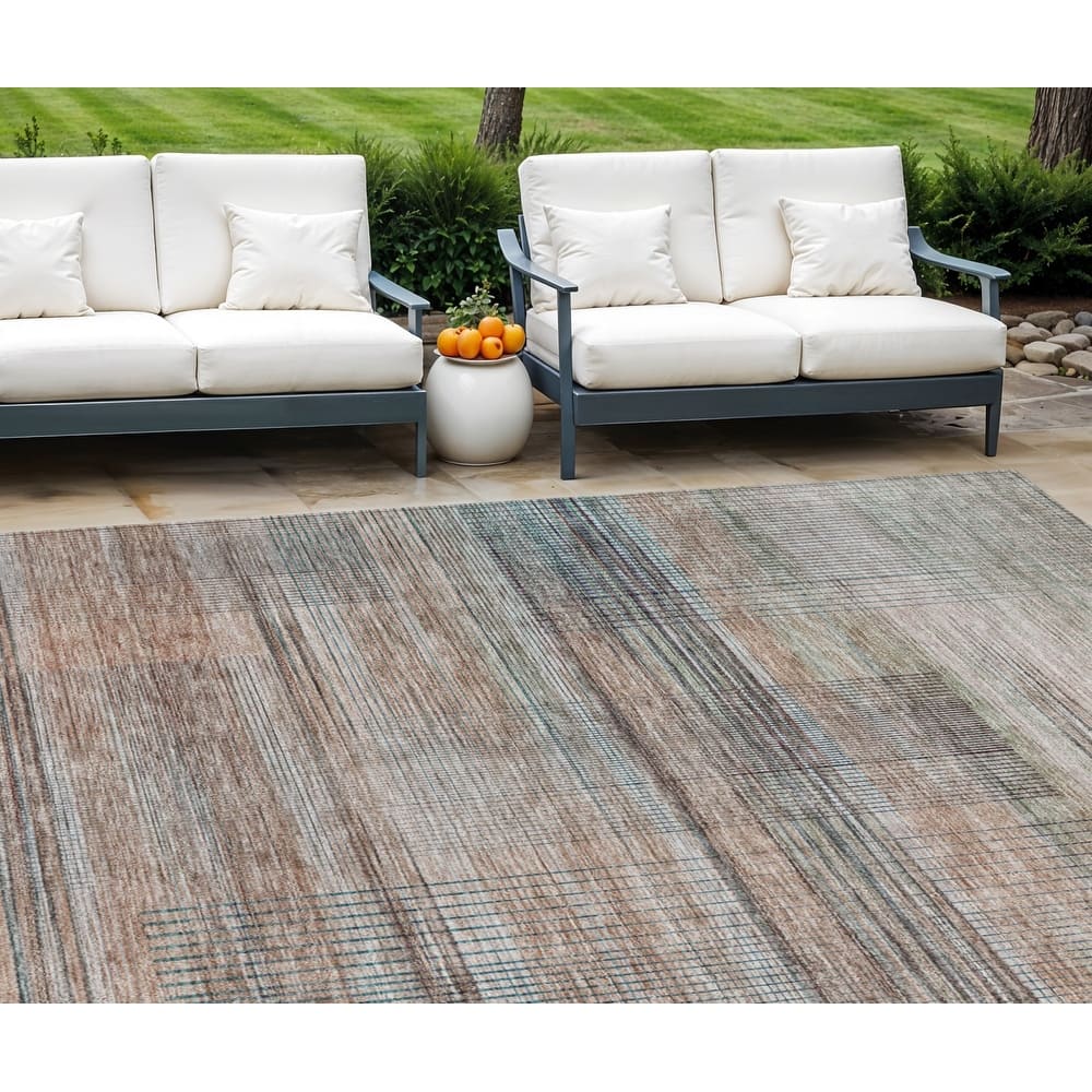 HomeRoots Striped Transitional Rectangle Outdoor Rug