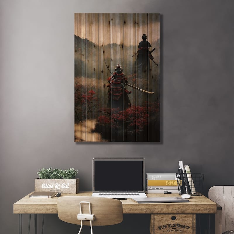 Samurai Print On Wood by Durro Art - Multi-Color