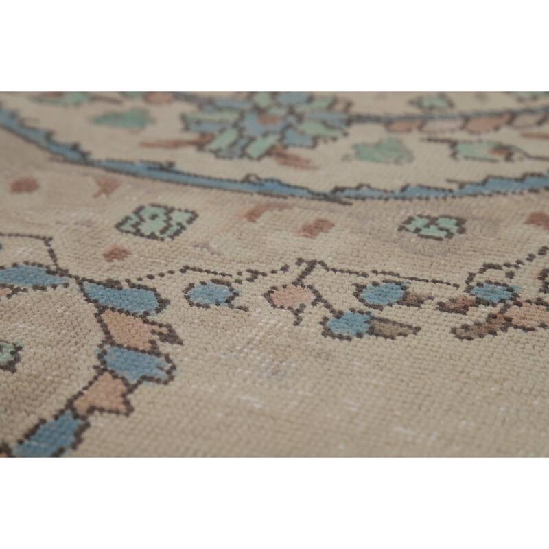 Medallion Tabriz Persian Area Rug Oriental Beige Handmade Wool Carpet - 6'9"x 9'7"