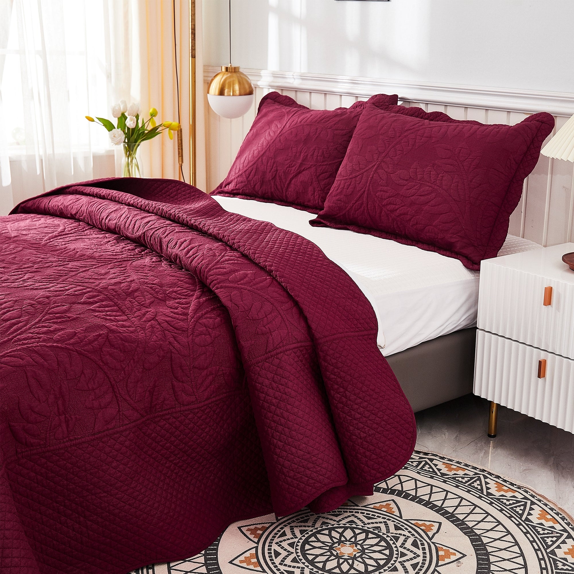 MarCielo 3 Piece Cotton Oversized Bedspread Quilt Set