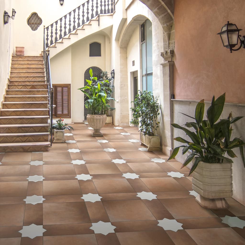 Merola Tile Argile Bordeaux Ferrara with Losanga and Bianco Star 24-5/8" x 24-5/8" Porcelain Floor and Wall Tile - Kit (4 Tiles)