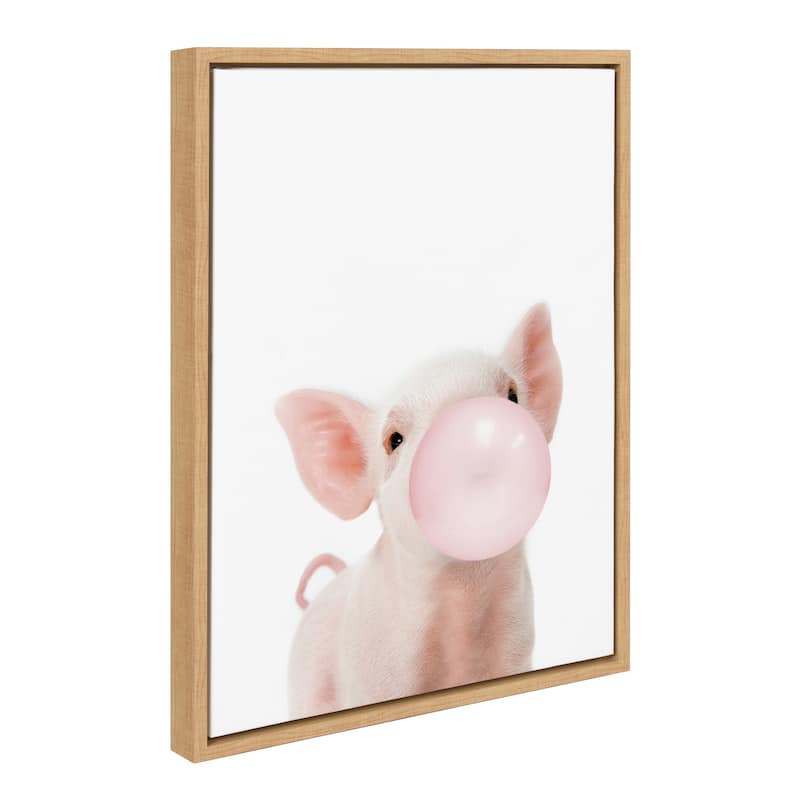 Kate and Laurel Sylvie Bubble Gum Piglet Framed Canvas by Amy Peterson - 18x24 - Plastic - Natural