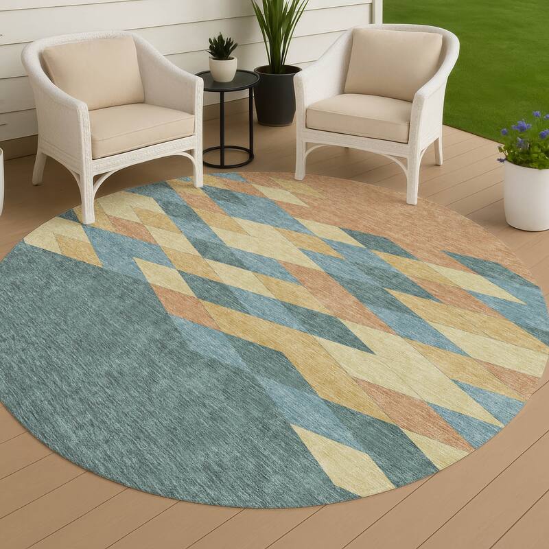 Machine Washable Indoor/ Outdoor Modern Avo Chantille Rug - Teal - 8' x 8'