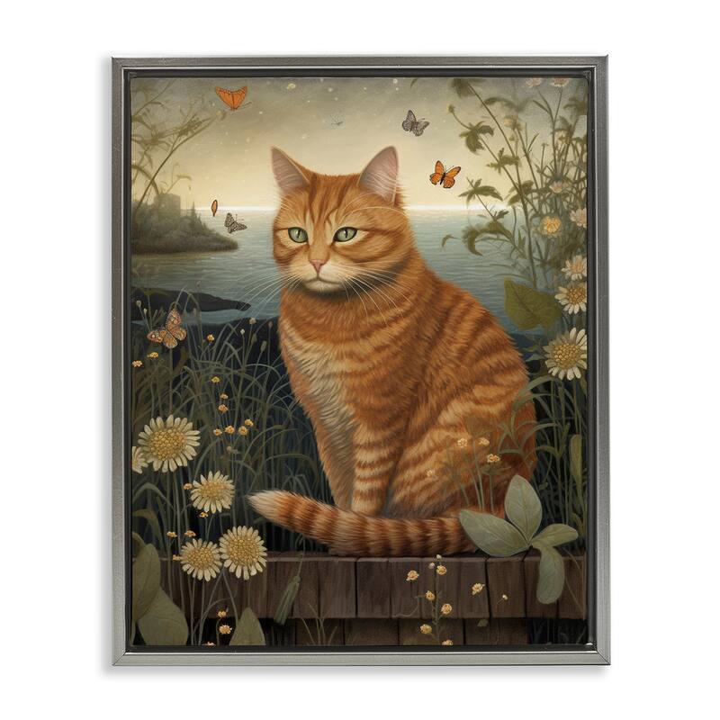 Stupell Orange Cat by Pond Framed Floater Canvas Wall Art Design by LSR Design Studio