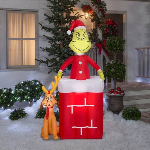 Gemmy Animated Christmas Airblown Inflatable Grinch in Chimney, 6 ft Tall, Red