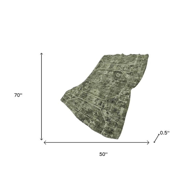 HomeRoots 50" X 70" Olive Green And Beige Damask Polyester Woven Plush Throw Blanket