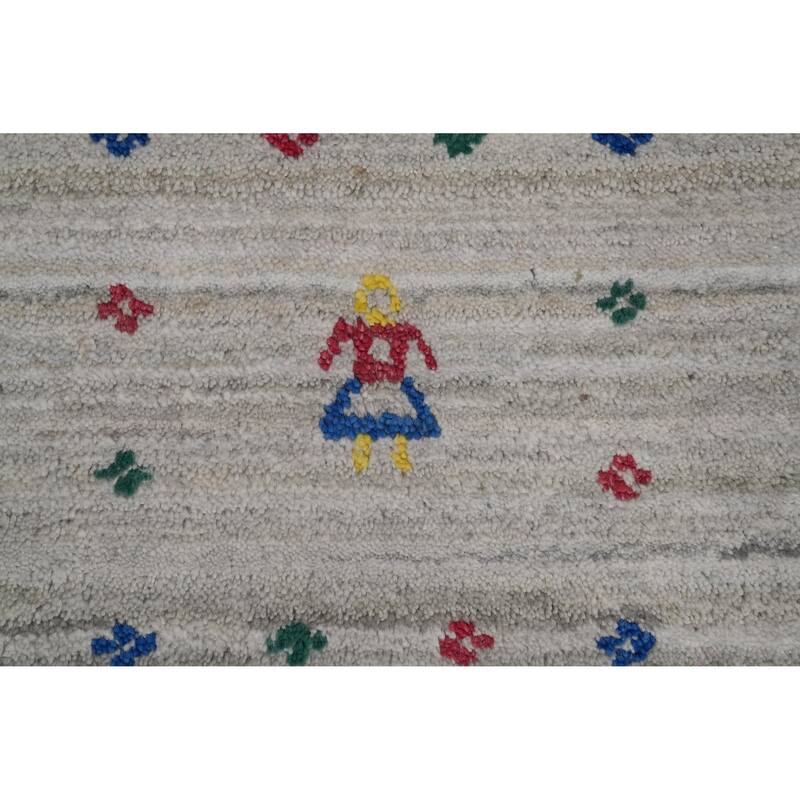 Hand Knotted Oriental Viscose Silk Carpet Tribal Animal Pictorial Greys & Charcoal Gabbeh Area Rug - 11' 8'' X 5' 5''