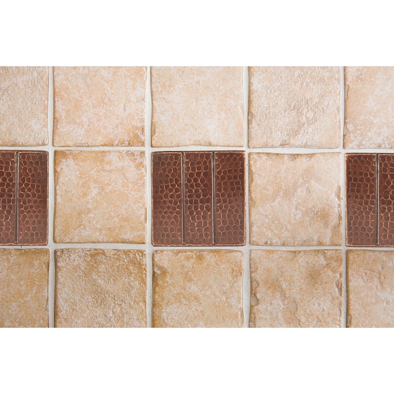 4" x 4" Hammered Copper with Linear Tile Design - Quantity 4 (T4DBL_PKG4)