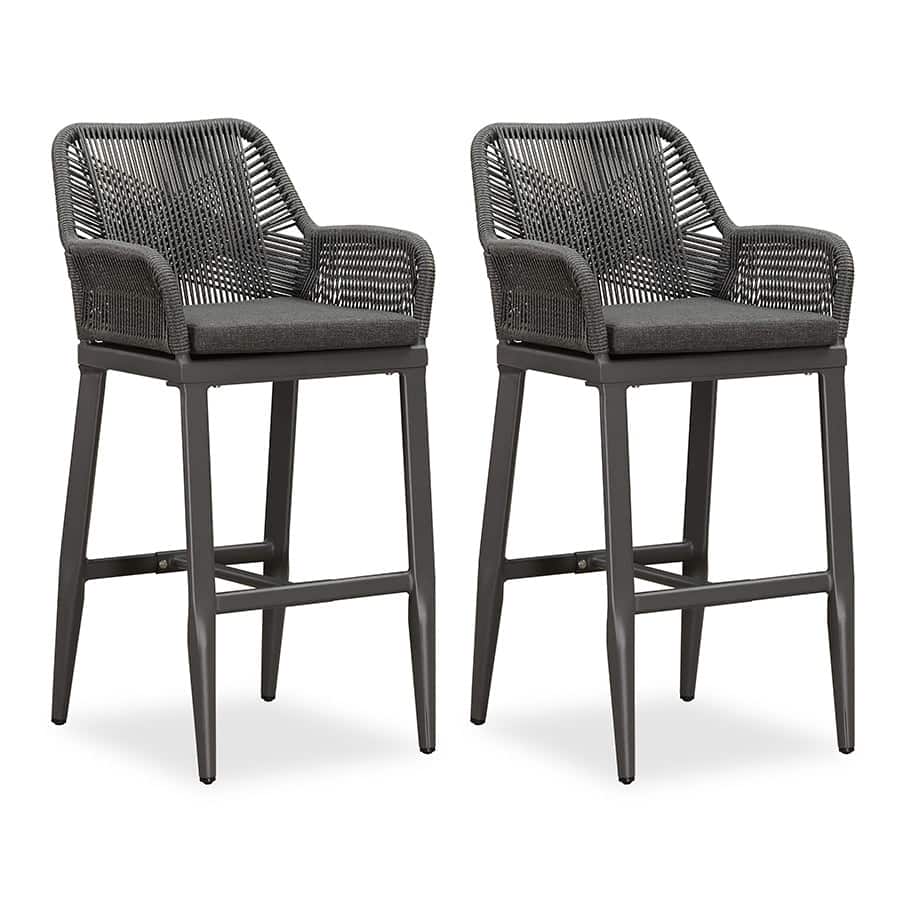 PURPLE LEAF Bar Stools Chair Set of 2 All Weather Rattan and Aluminum Patio Bar Stool with Cushion and Arms