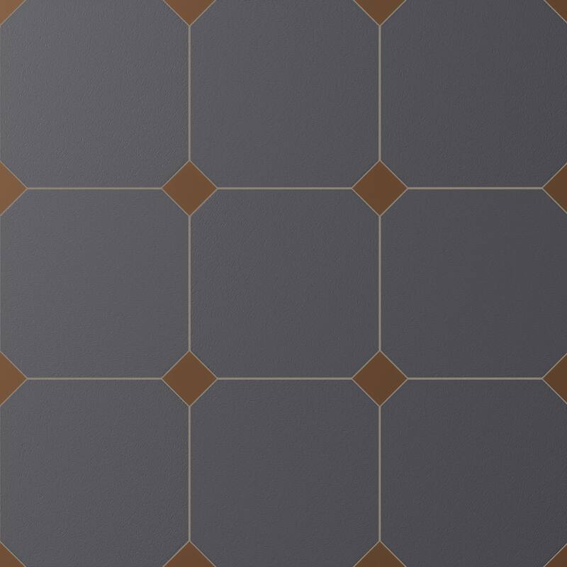 Merola Tile Vaudeville Octagon Antracita with Taco Marron 7-7/8" x 7-7/8" Porcelain Floor and Wall Tile