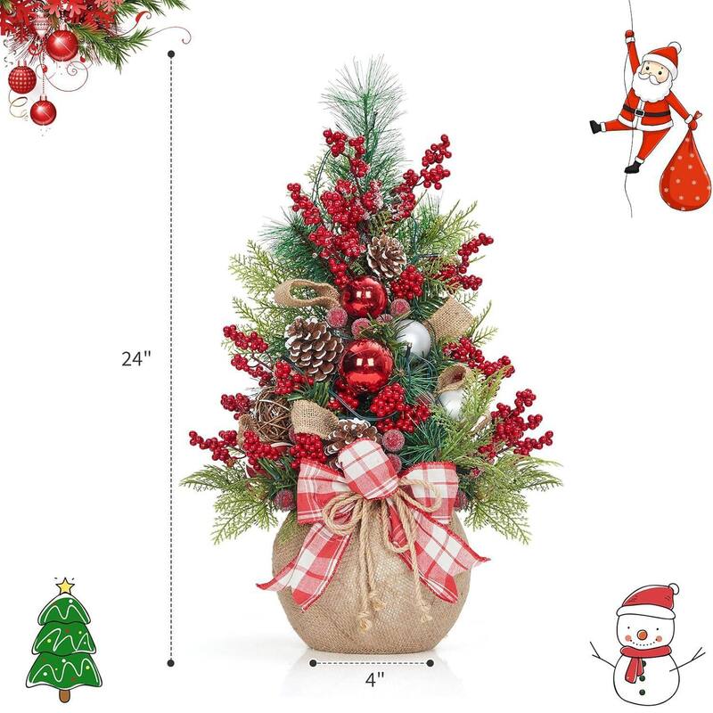 24 Inch Small Prelit Tabletop Christmas Tree for Home Table, Party - 2FT