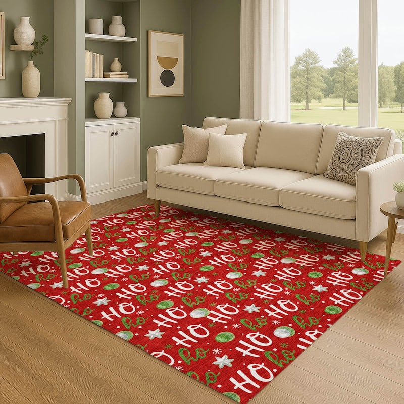 Premium Washable Super Soft Christmas Ho Ho Mayfield Rug - Red - 2'6" x 3'10"