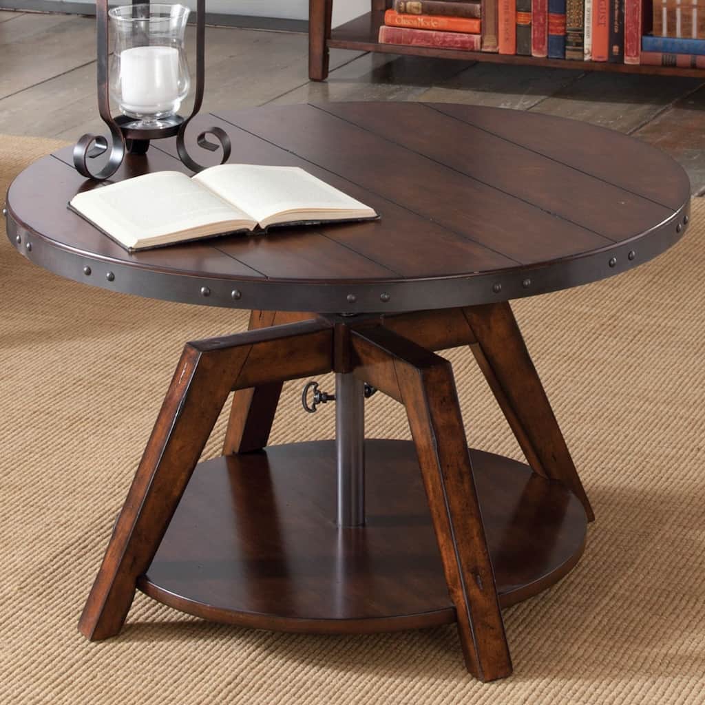 Aspen Skies Russet Brown Cocktail Table with Adjustable Height Pine Wood Top
